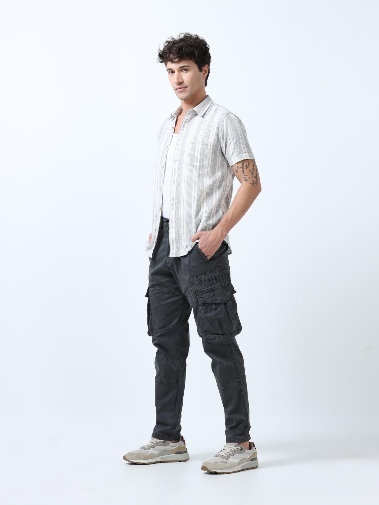 Grey Cotton Cargo Pant