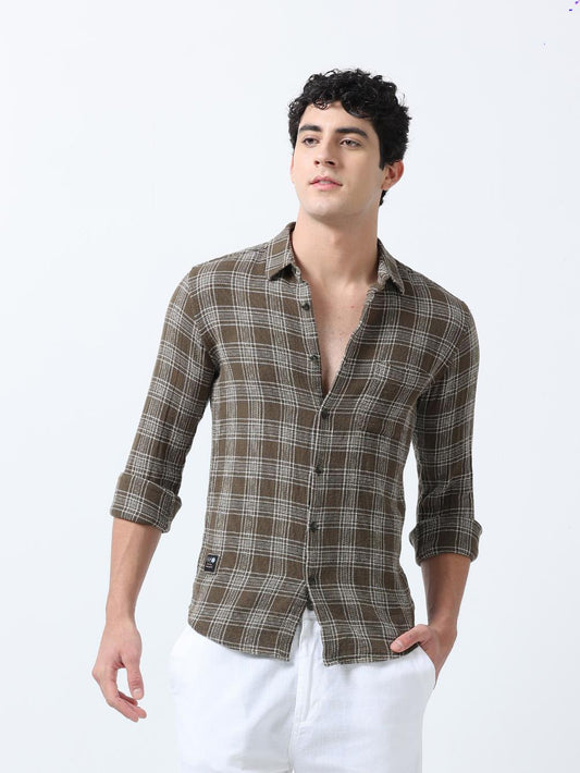 Olive Textured Checks Shirt