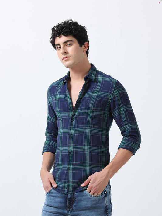 Plaid Vector Indigo Blue Shirt