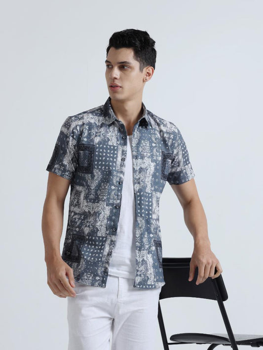 Pixel Paisley Blue Shirt