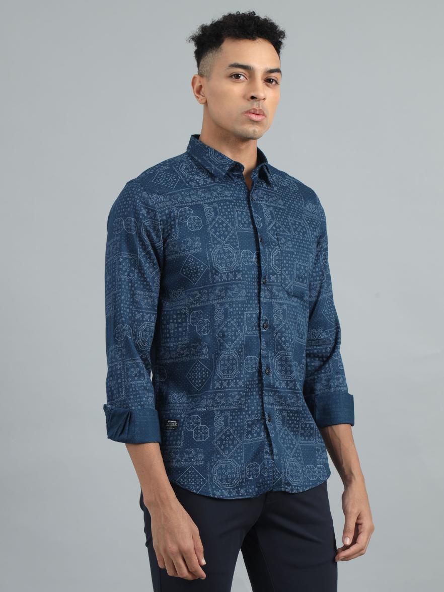 BLUE ORNAMENTAL PRINT SHIRT