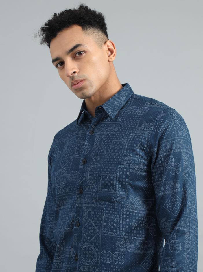 BLUE ORNAMENTAL PRINT SHIRT