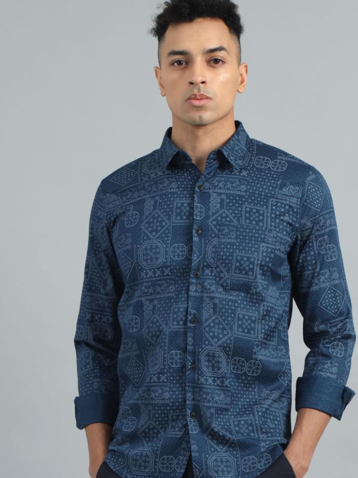 BLUE ORNAMENTAL PRINT SHIRT