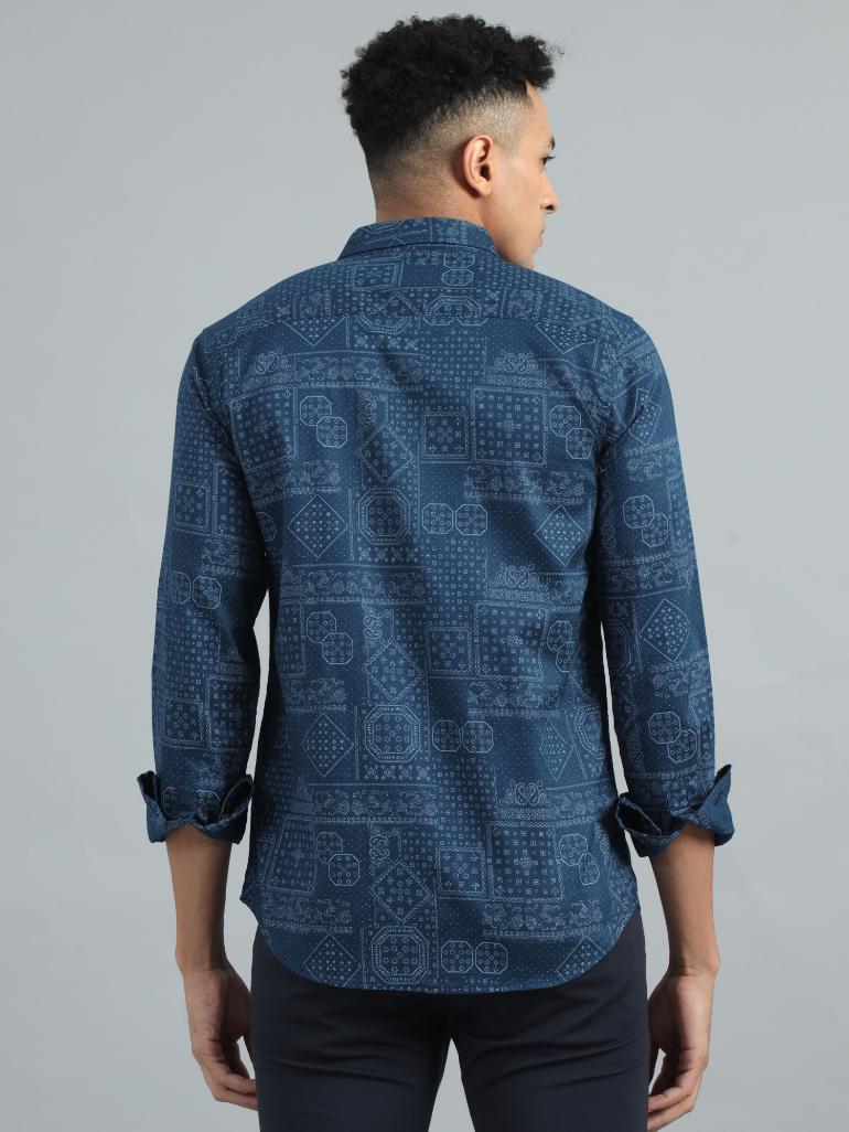 BLUE ORNAMENTAL PRINT SHIRT