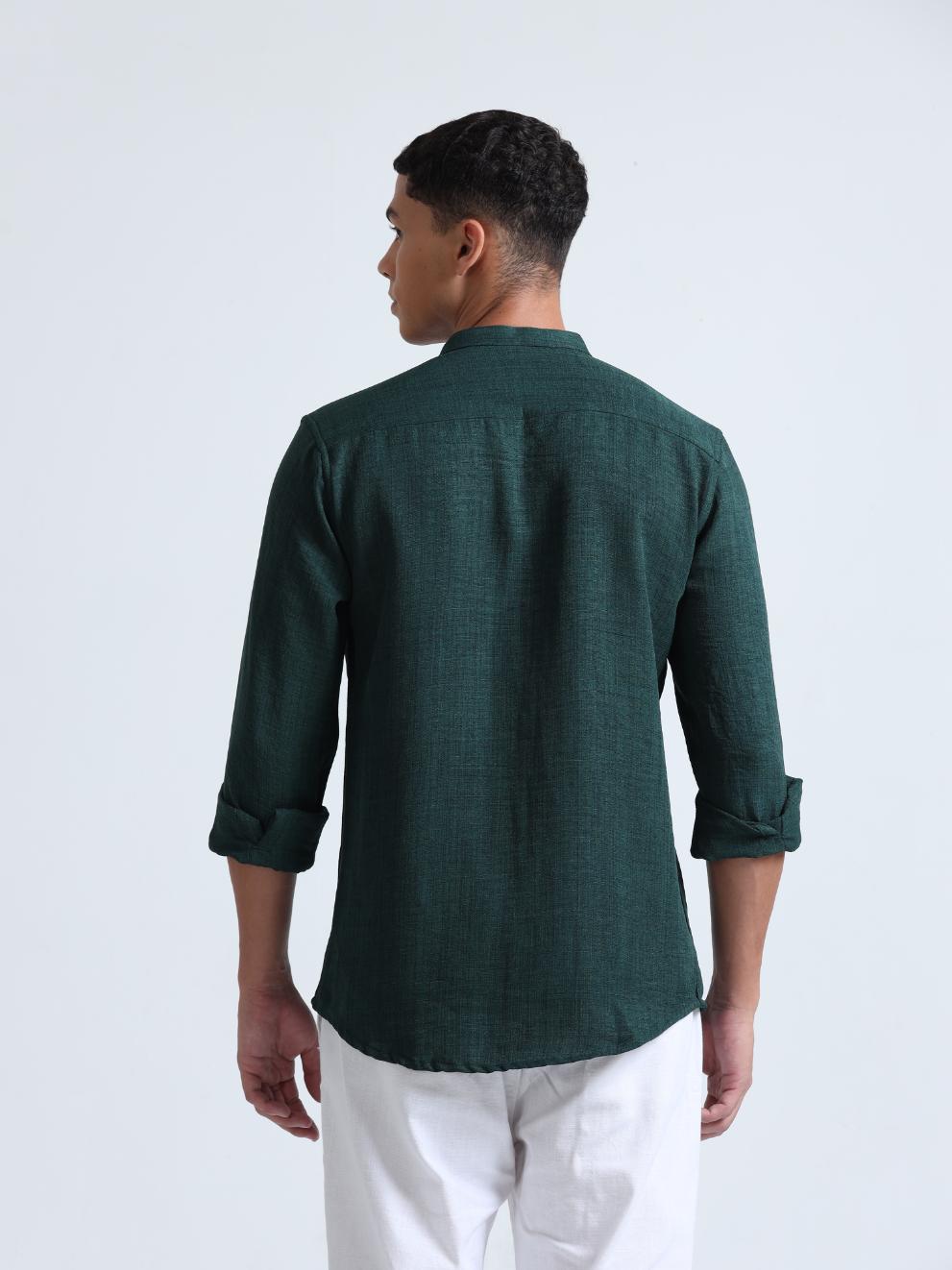 Chest Embroidered Green Shirt