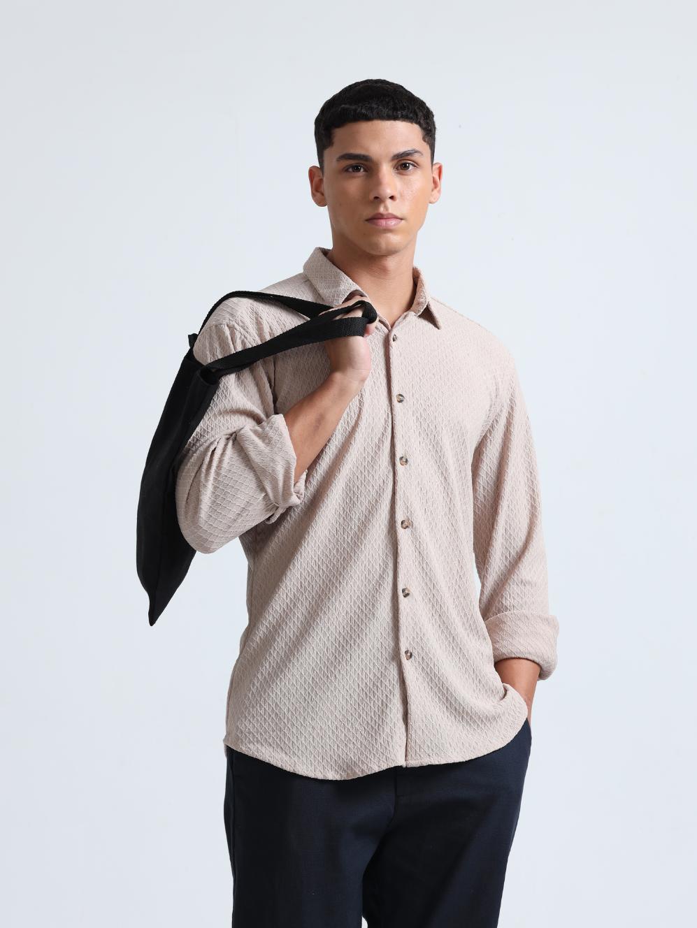 Beige Diamond Textured Shirt