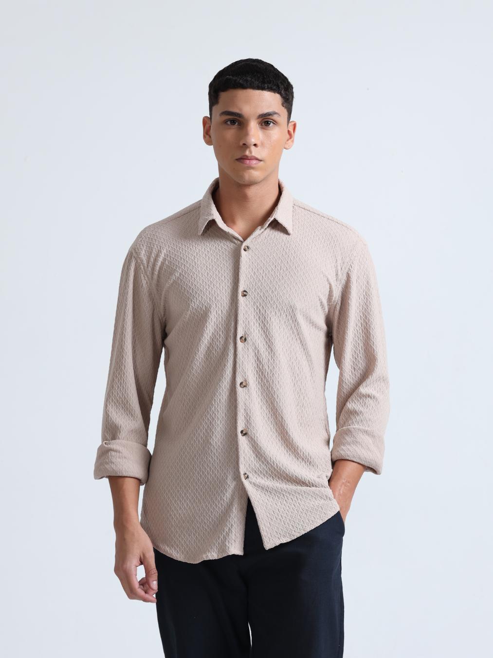 Beige Diamond Textured Shirt