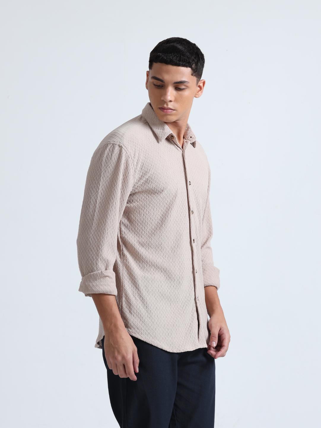 Beige Diamond Textured Shirt