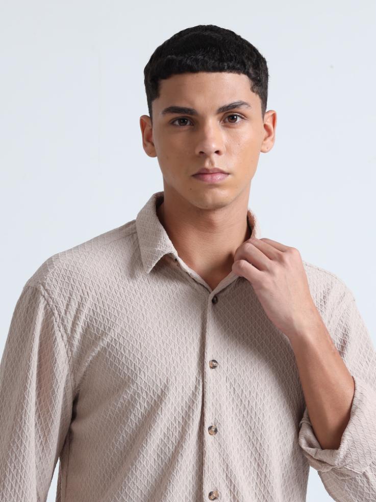 Beige Diamond Textured Shirt