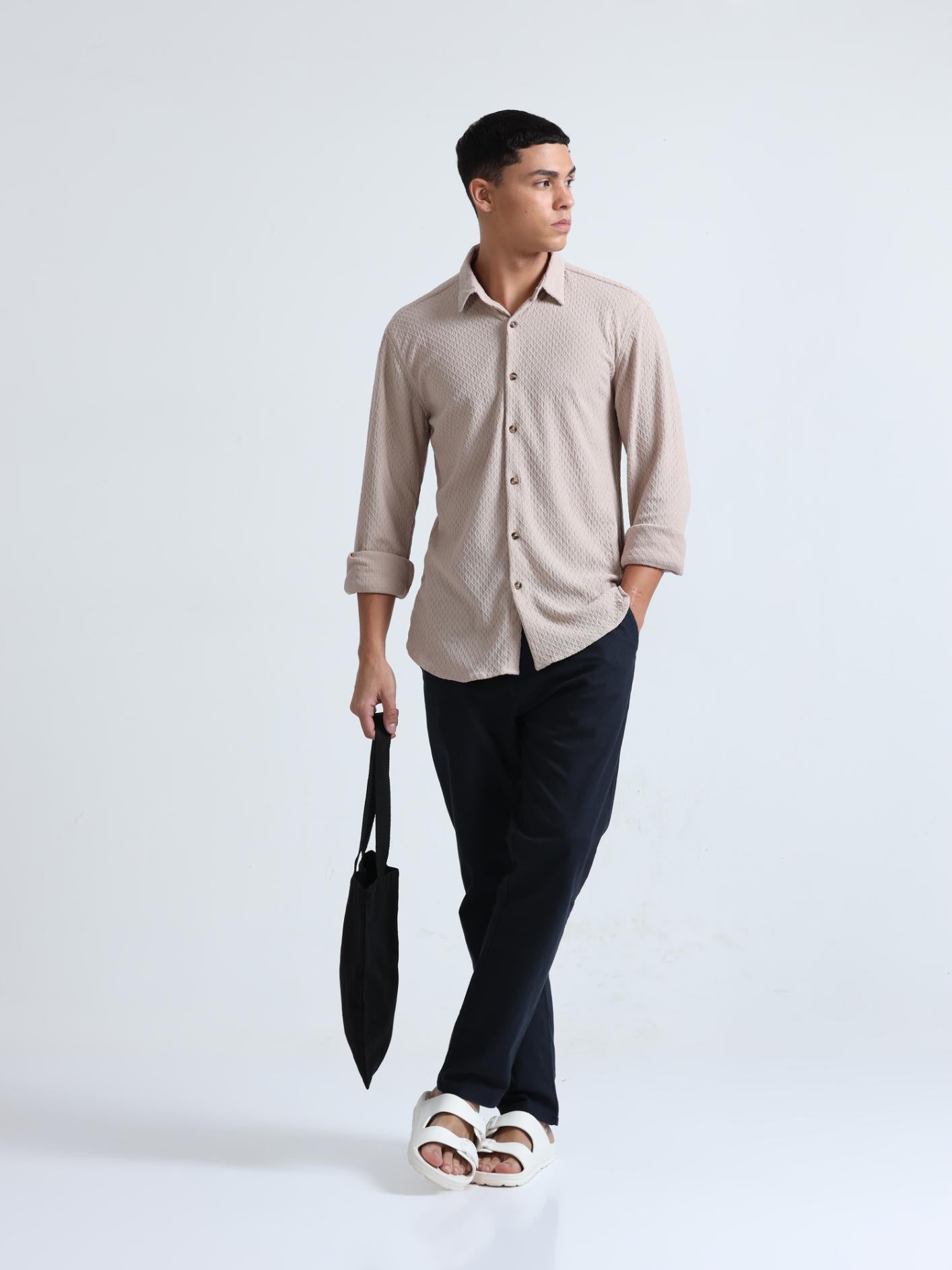 Beige Diamond Textured Shirt