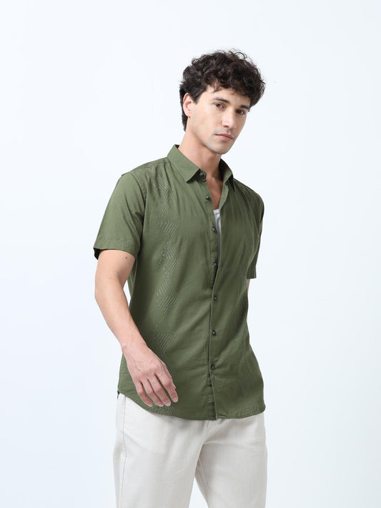 Olive Side Panelled Embroidered Shirt