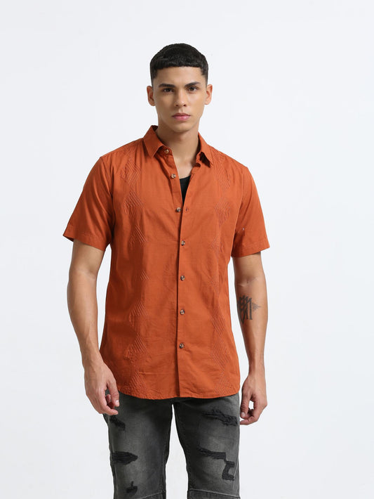 Orange Side Panelled Embroidered Shirt