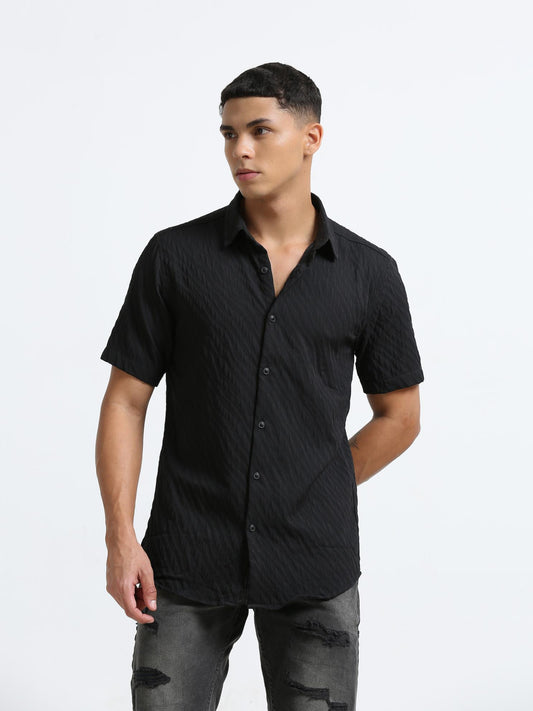 Midnight Black Plain Textured Shirt