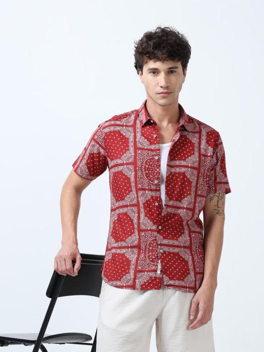 Elegant Red Bandana Print Shirt