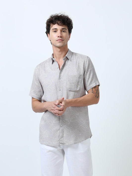 Pearl Grey Outline Print Shirt