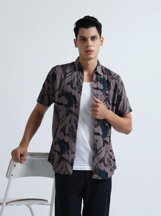 Lead Grey Abstract Print Shirt